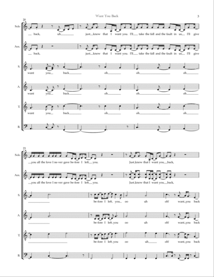Want You Back Want You Back Divisi scores gallery preview page 3