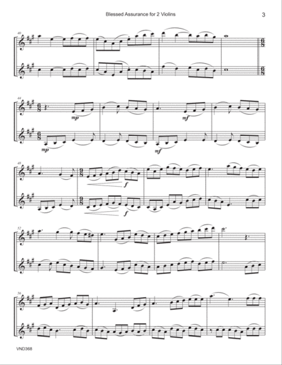 BLESSED ASSURANCE - VIOLIN DUET (unaccompanied) - Grade 3 String Duet scores gallery preview page 3