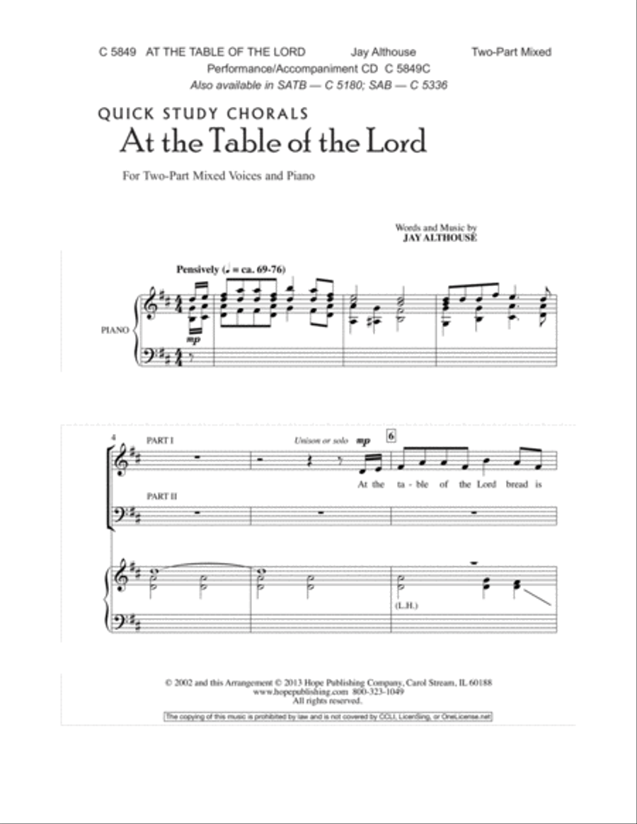 At the Table of the Lord At the Table of the Lord 2-Part scores gallery preview page 2