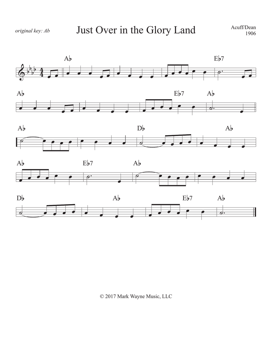 Just Over in the Glory Land Piano scores gallery preview page 1