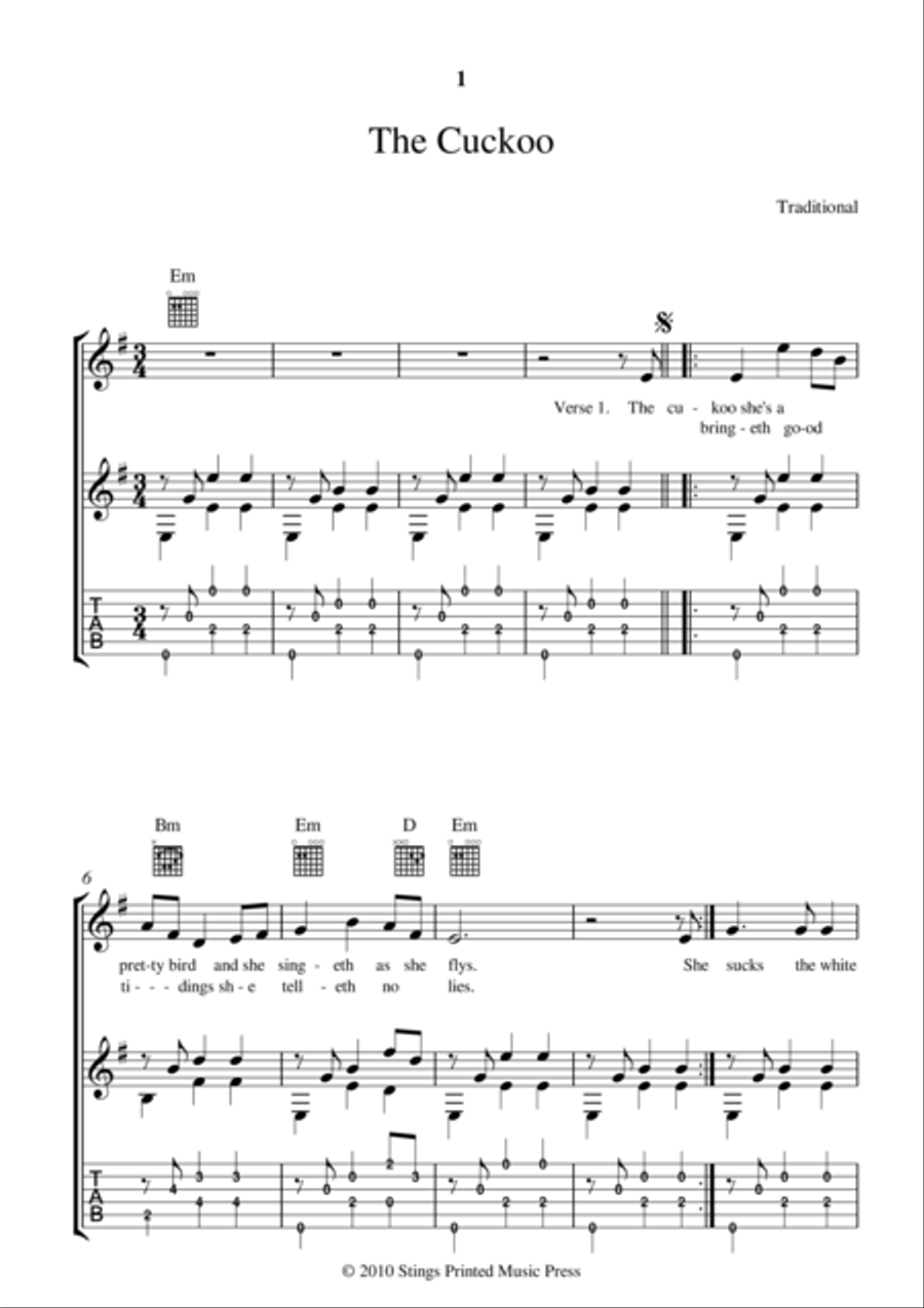 THE CUCKOO Acoustic Guitar scores gallery preview page 1