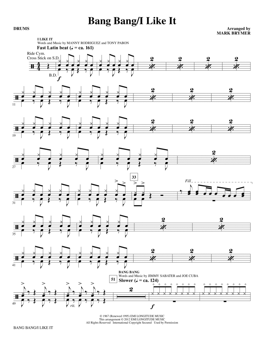 Bang Bang/I Like It - Drums Choir scores gallery preview page 1