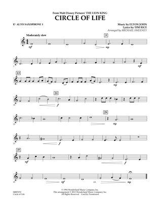 Book cover for Circle of Life (from The Lion King) (arr. Michael Sweeney) - Eb Alto Saxophone 1