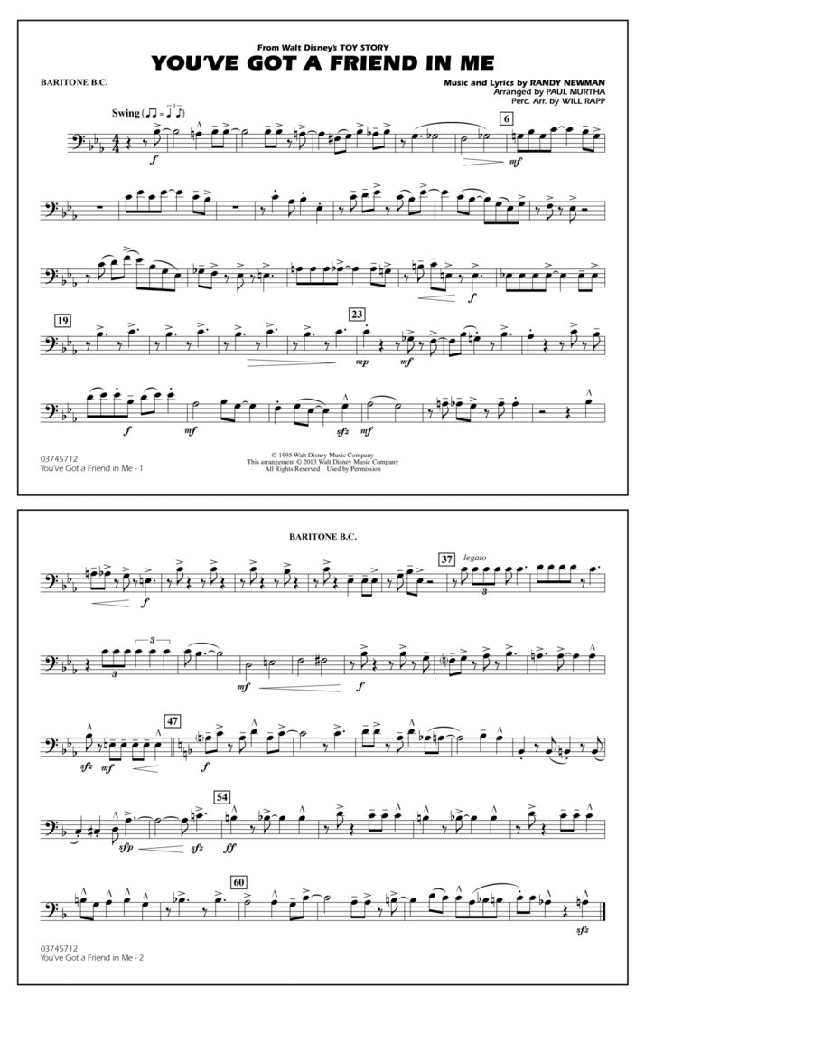 You've Got a Friend in Me (from Toy Story 2) (arr. Paul Murtha) - Baritone B.C. Marching Band scores gallery preview page 1