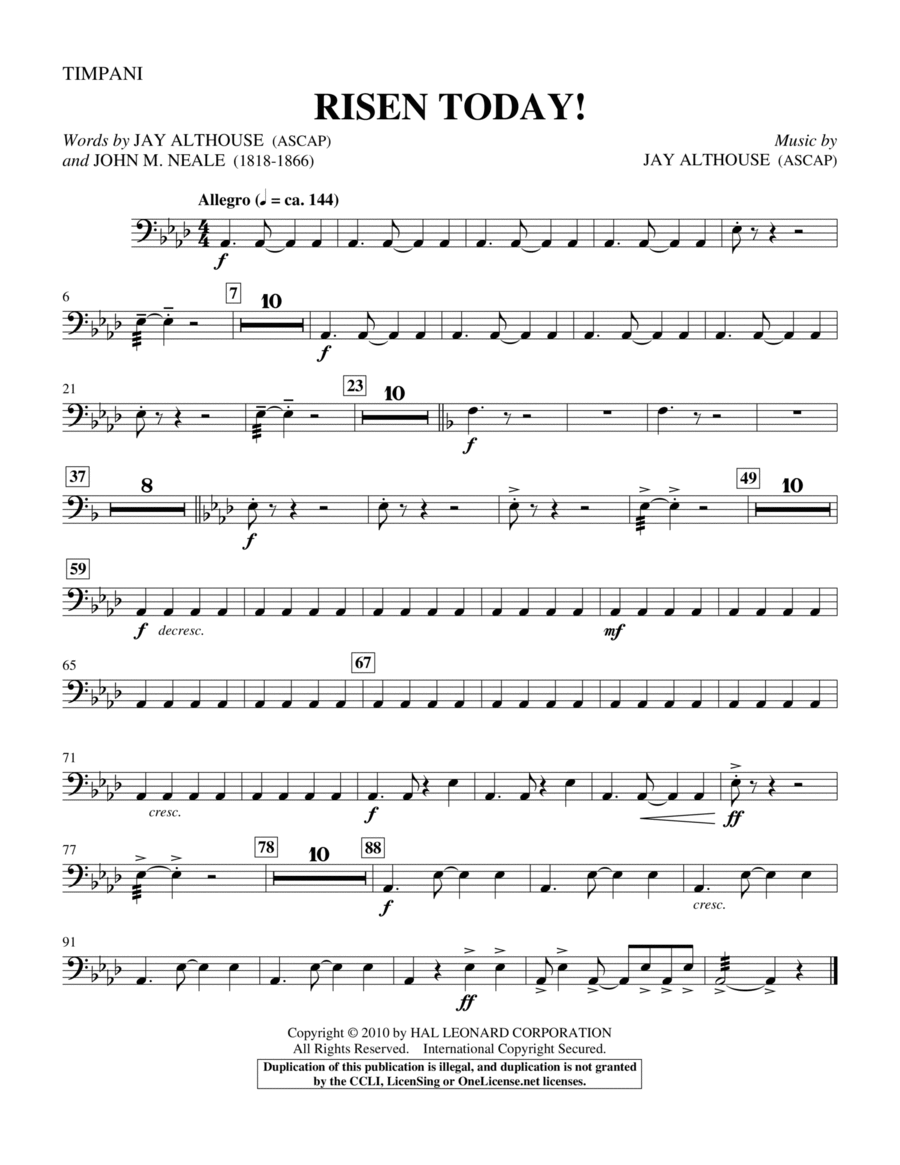 Risen Today! - Timpani Risen Today! - Timpani Choir scores gallery preview page 1
