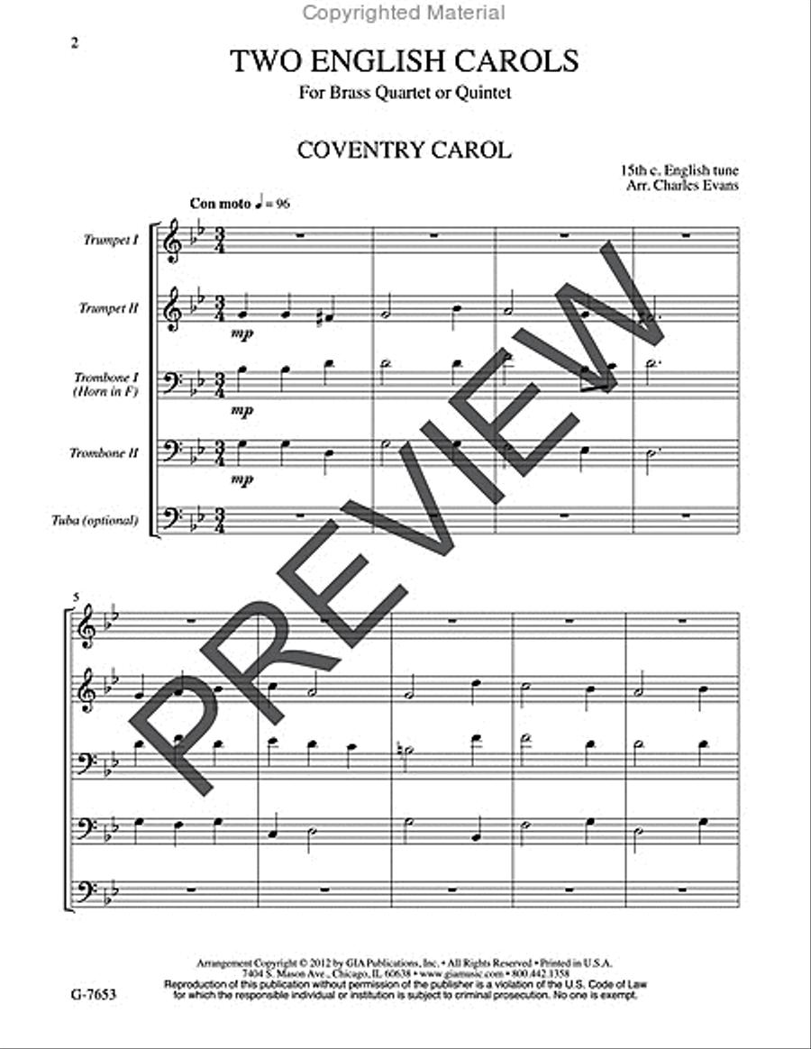 Two English Carols Horn scores gallery preview page 2