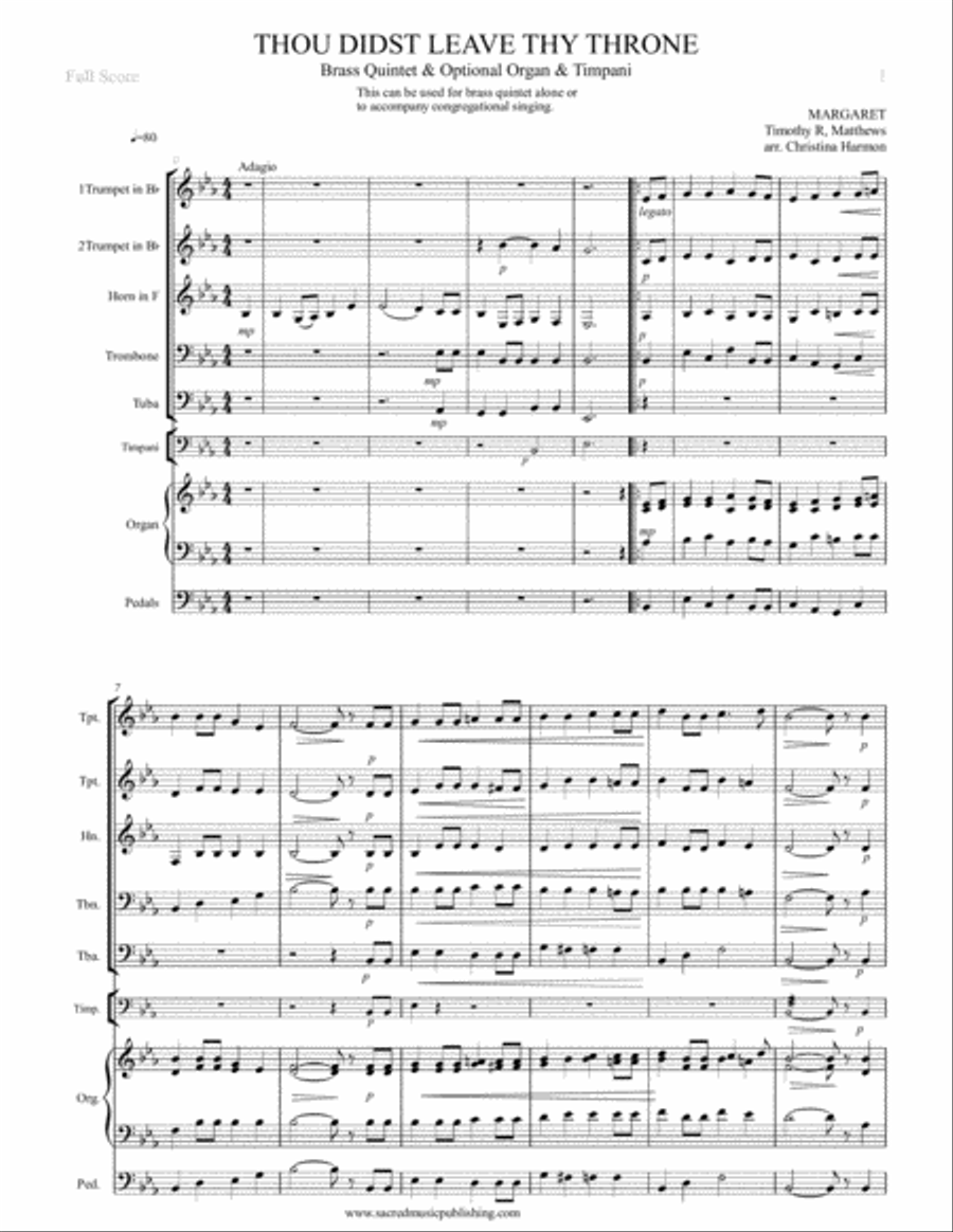 Thou Didst Leave Thy Throne - Brass Quintet with Optional Organ and Timpani Small Ensemble scores gallery preview page 2