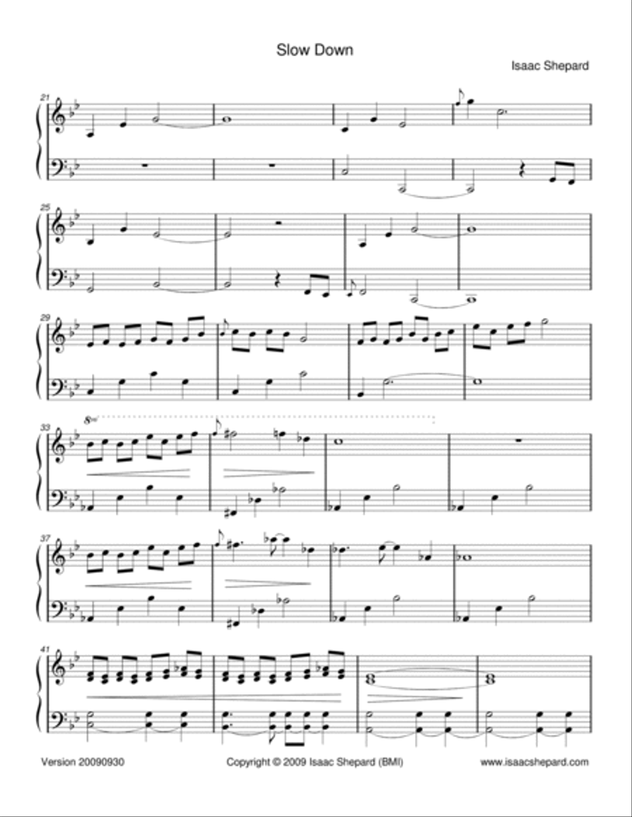 Slow Down Piano Solo scores gallery preview page 2