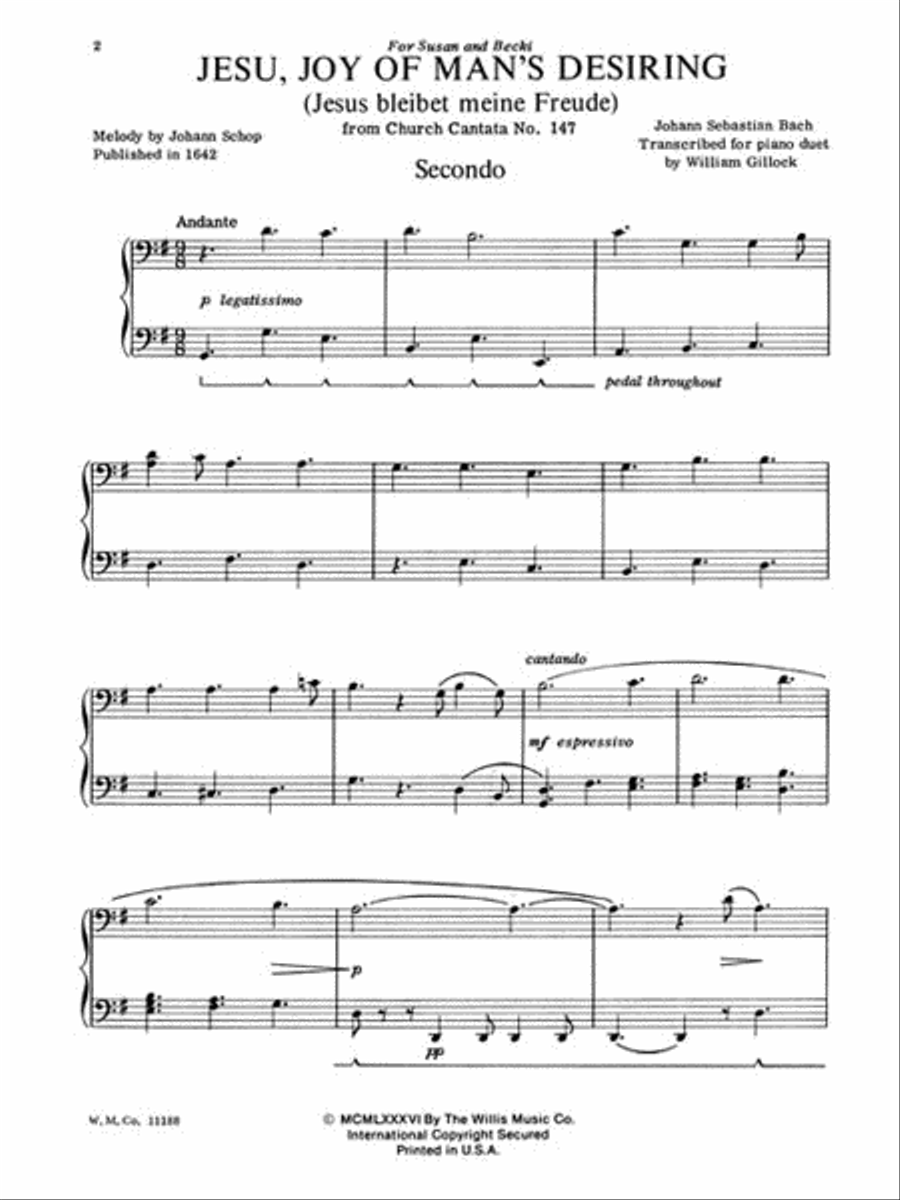 Jesu, Joy of Man's Desiring, BWV 147 1 Piano, 4-Hands scores gallery preview page 2