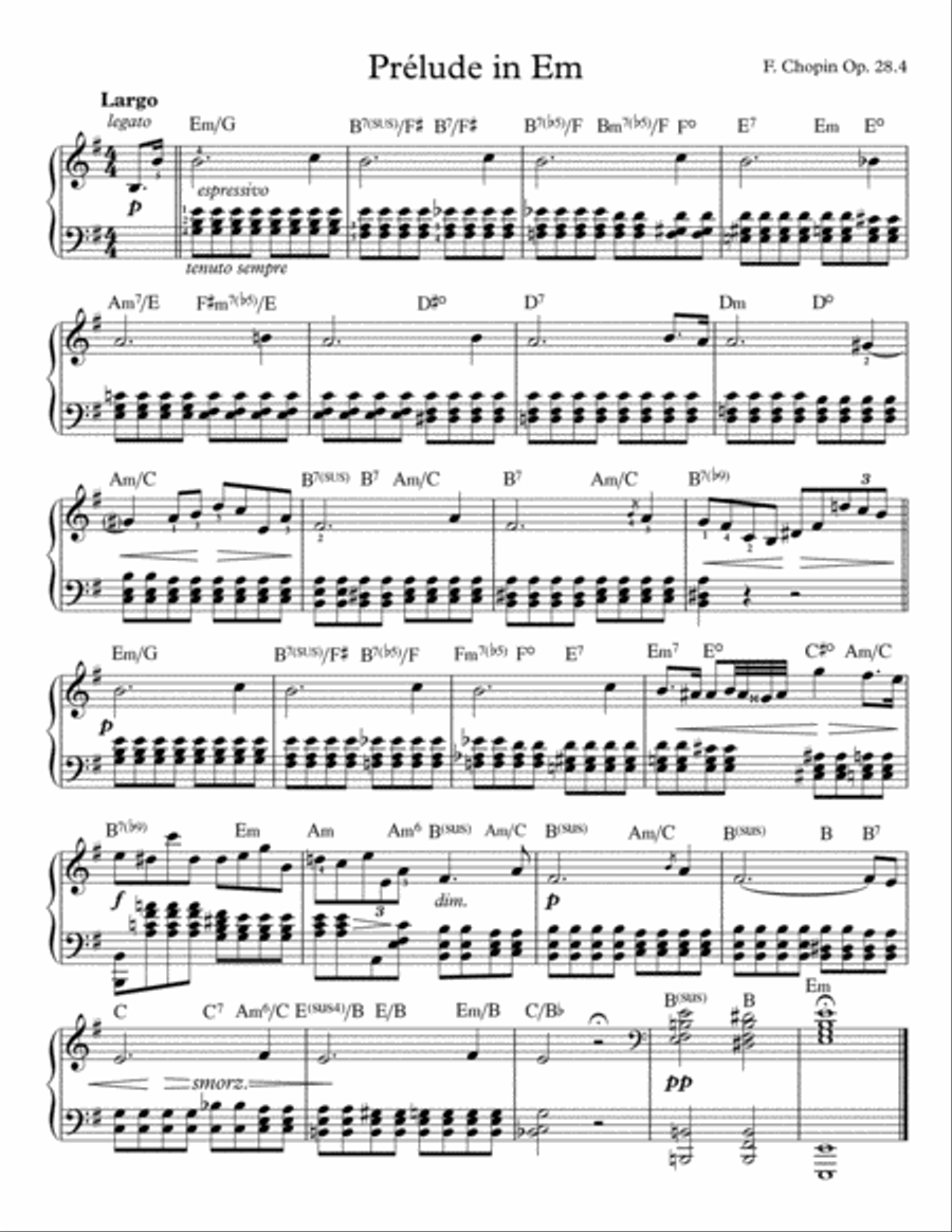 Prélude in Em Op.28.4 w/ Chord Symbols Prélude in Em Op.28.4 w/ Chord Symbols Piano Solo scores gallery preview page 1