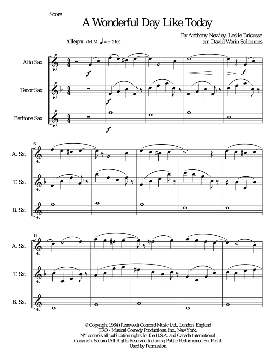 A Wonderful Day Like Today Woodwind Trio scores gallery preview page 1