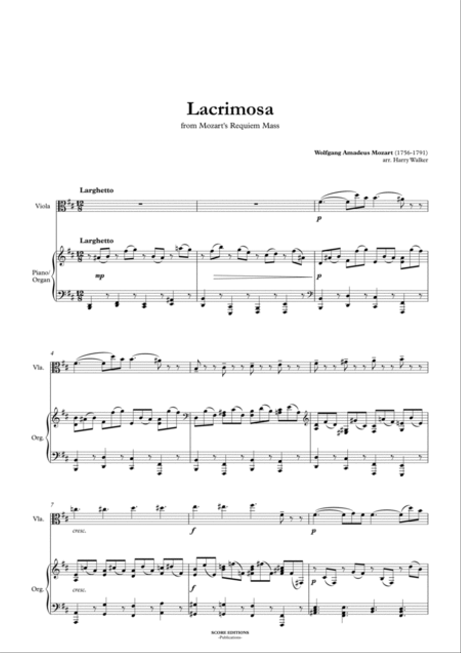 Lacrimosa - Mozart (for Viola and Piano/Organ) Viola scores gallery preview page 3