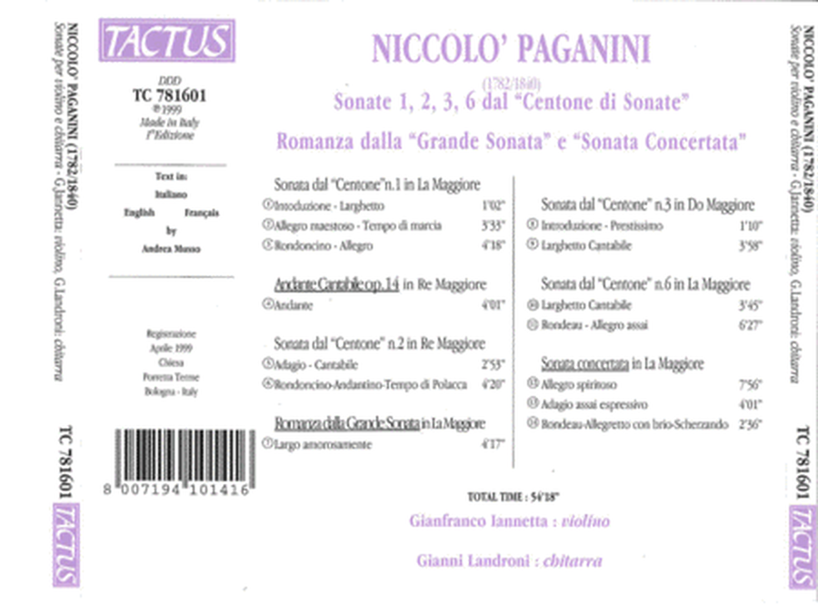 Paganini: Sonate Per Violino E