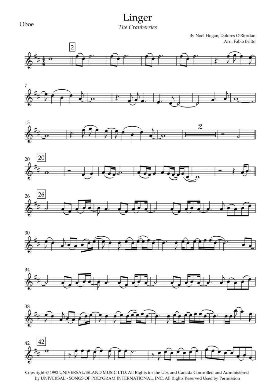 Linger Linger Oboe Solo scores gallery preview page 1