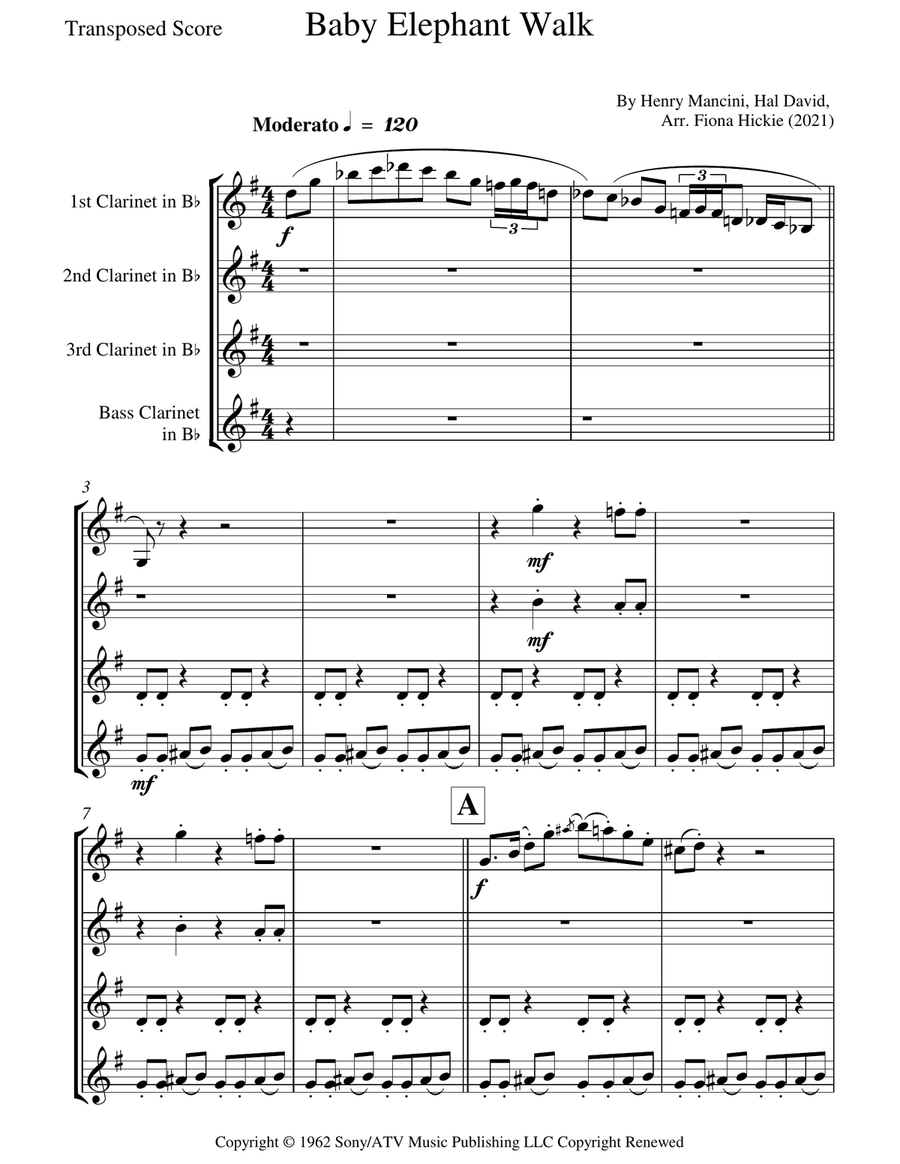 Baby Elephant Walk Clarinet Quartet scores gallery preview page 2
