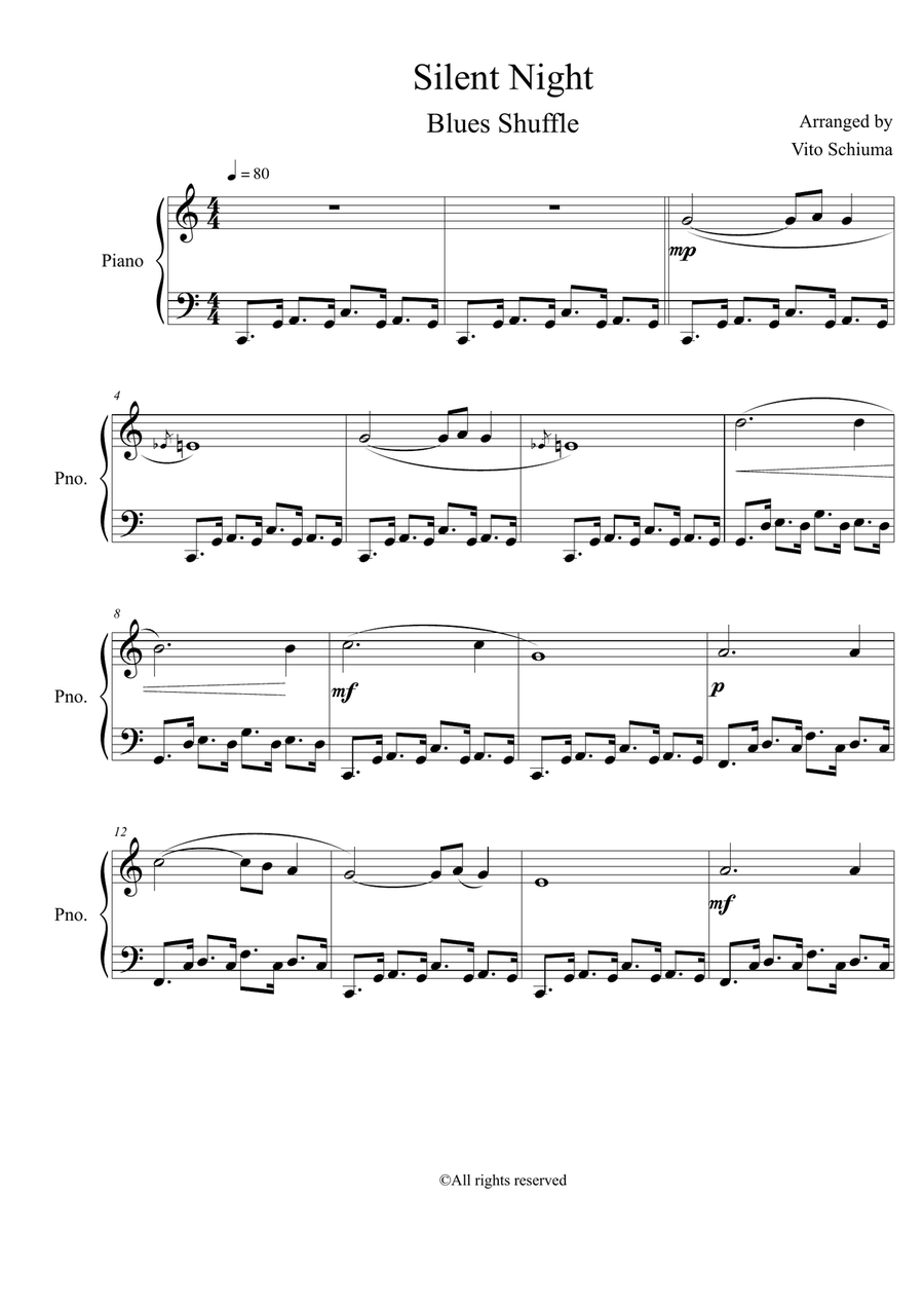 Silent Night - Blues Shuffle for Piano Easy Piano scores gallery preview page 1