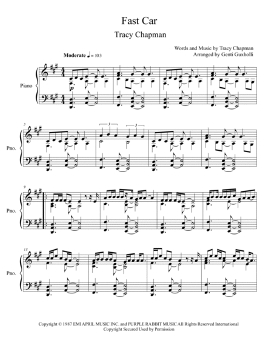 Fast Car Piano Solo scores gallery preview page 2