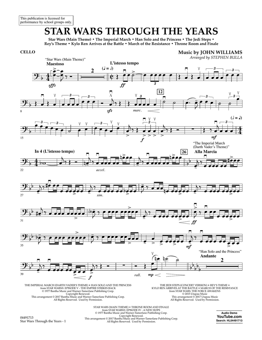Star Wars Through the Years - Cello Full Orchestra scores gallery preview page 1
