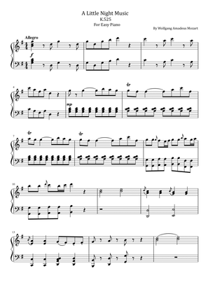 Mozart - Eine Kleine Nachtmusik - A Little Night Music - K.525 - For Easy Piano