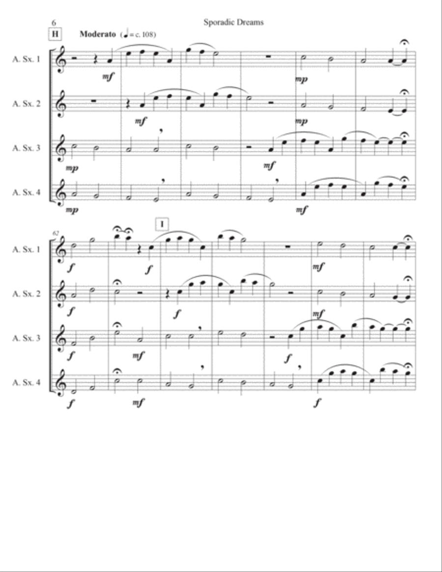 Sporadic Dreams Saxophone Quartet scores gallery preview page 6