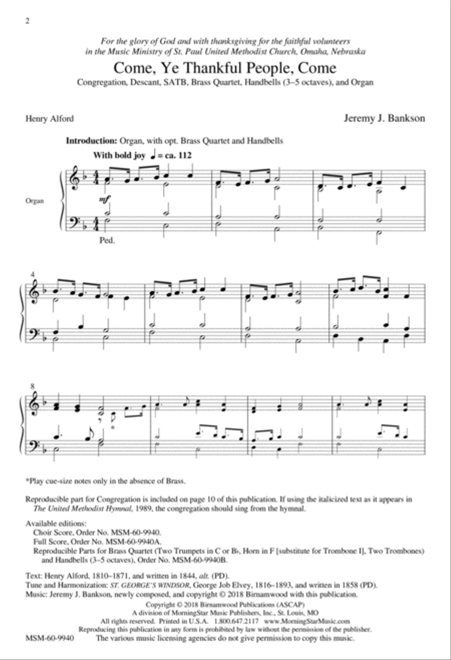 Come, Ye Thankful People, Come 4-Part scores gallery preview page 2