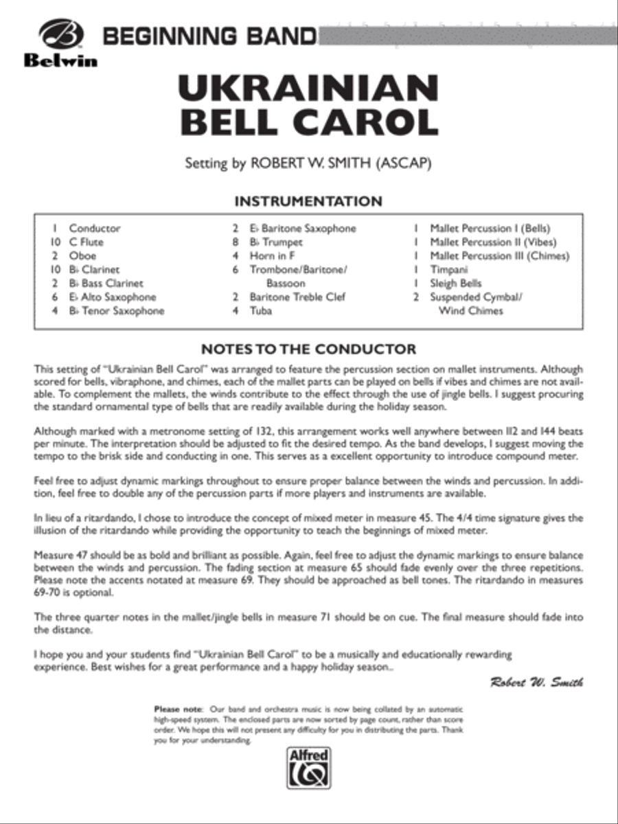Ukrainian Bell Carol: Score Concert Band scores gallery preview page 1