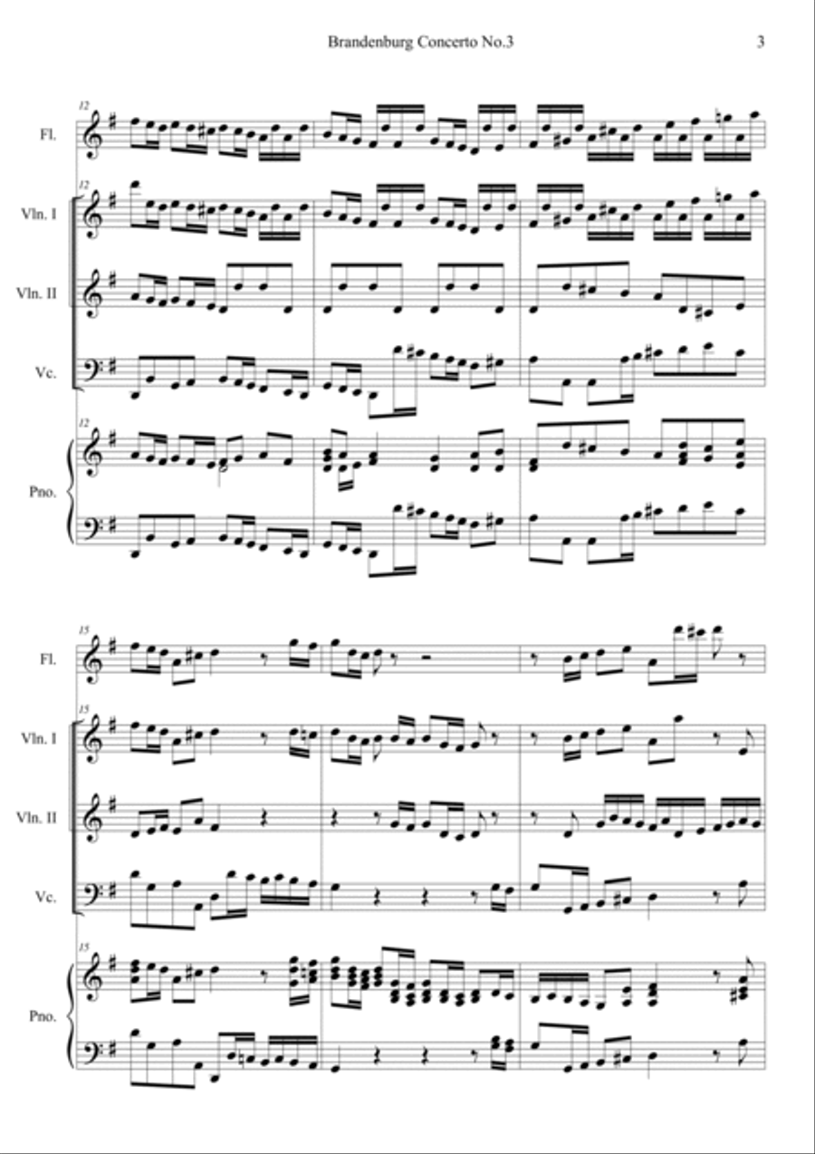 Brandenburg Concerto No. 3 in G Major (BWV 1048) Flute scores gallery preview page 3
