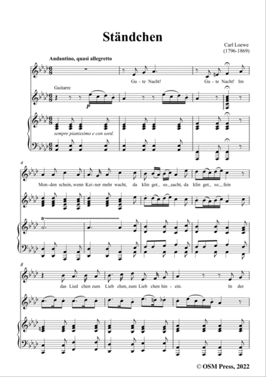 Loewe-Standchen,in A flat Major,from 4 Vermischte Gesange Piano, Vocal, Guitar scores gallery preview page 3