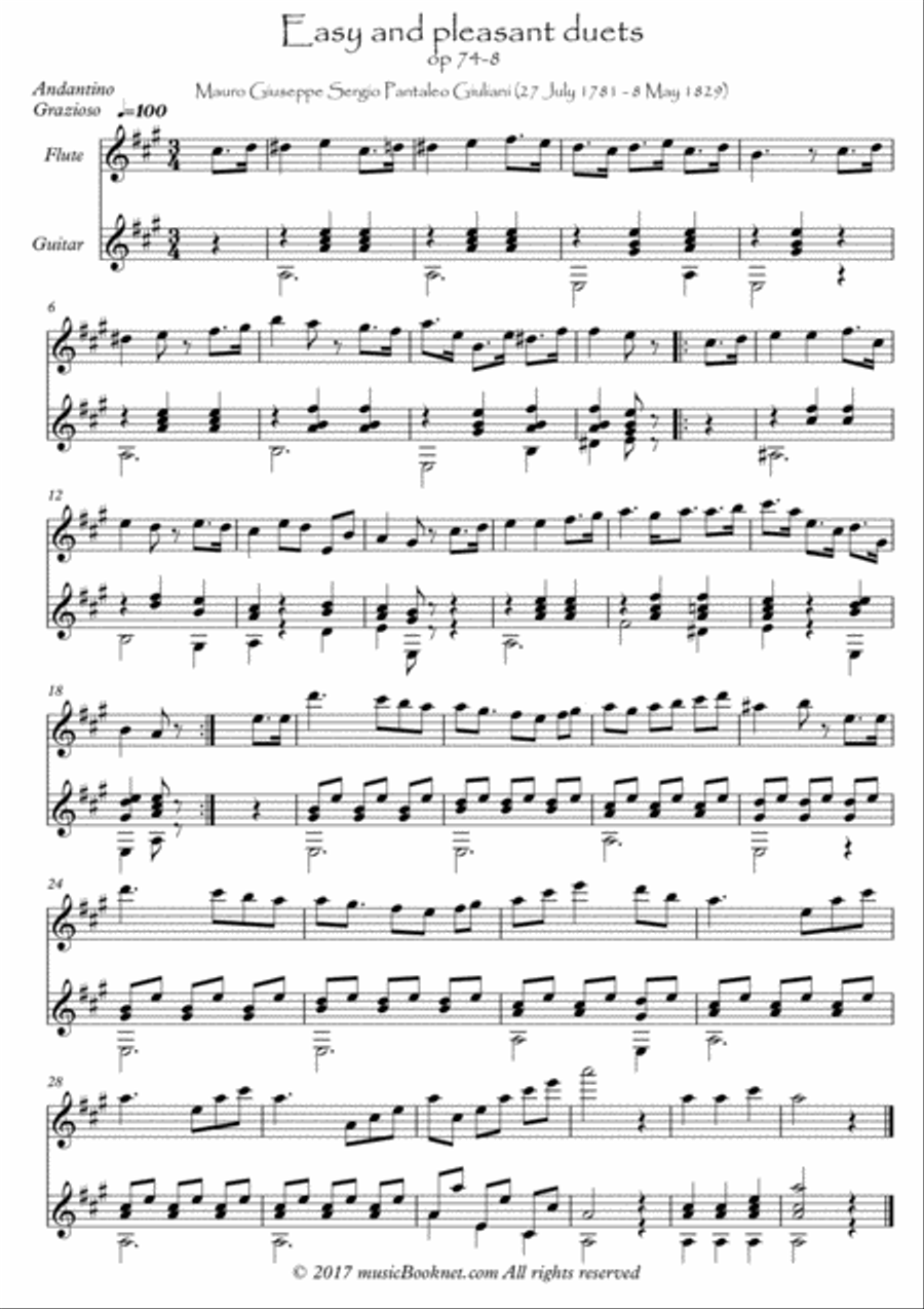 Easy Flute Guitar duets by Giuliani 74-8 image number null