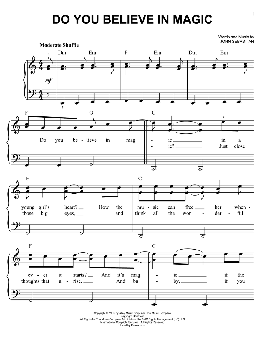 Do You Believe In Magic Easy Piano scores gallery preview page 1