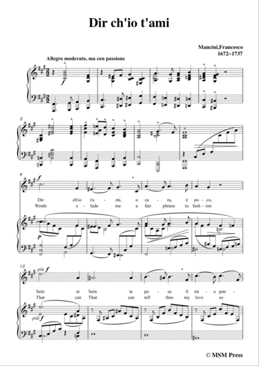 Mancini-Dir ch'io t'ami,in f sharp minor,for Voice and Piano Voice Solo scores gallery preview page 3