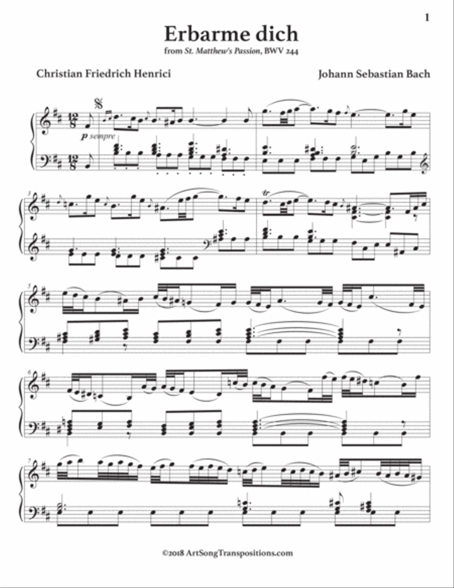 BACH: Erbarme dich, BWV 244 (transposed to B minor) Piano, Vocal scores gallery preview page 2