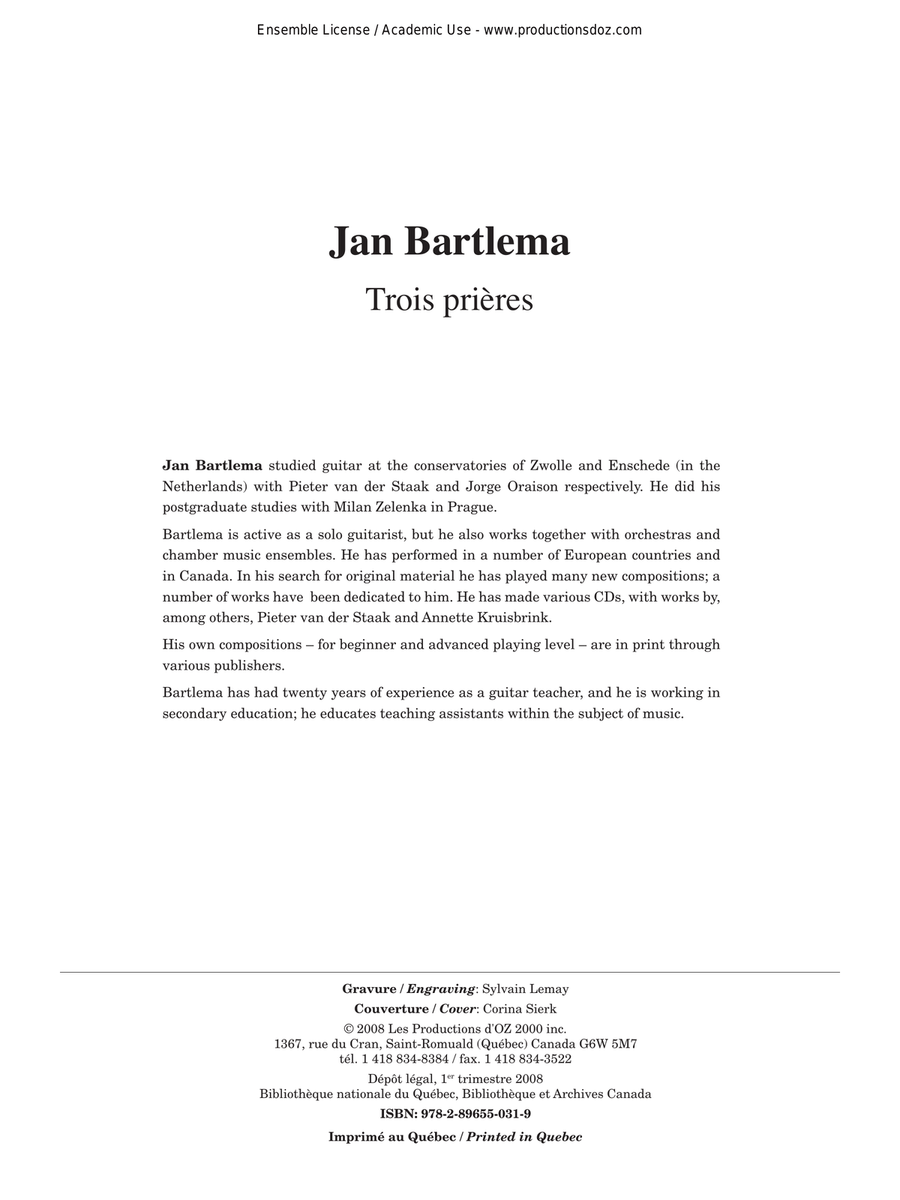 Trois prières Classical Guitar scores gallery preview page 1