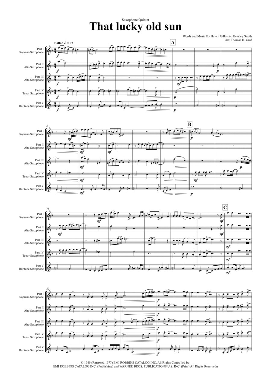 That Lucky Old Sun Saxophone Quintet scores gallery preview page 1