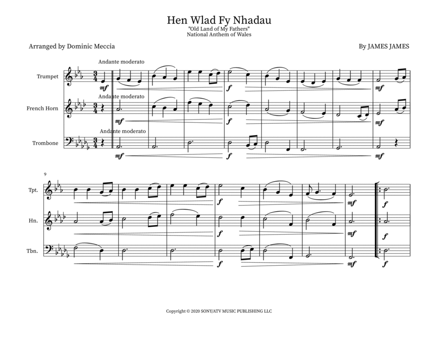 Hen Wlad Fy Nhadau Small Ensemble scores gallery preview page 1