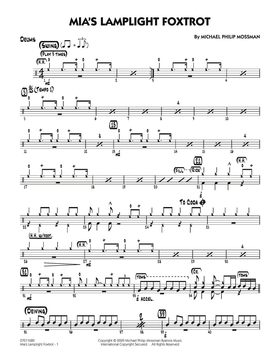Mia's Lamplight Foxtrot - Drums Jazz Ensemble scores gallery preview page 1