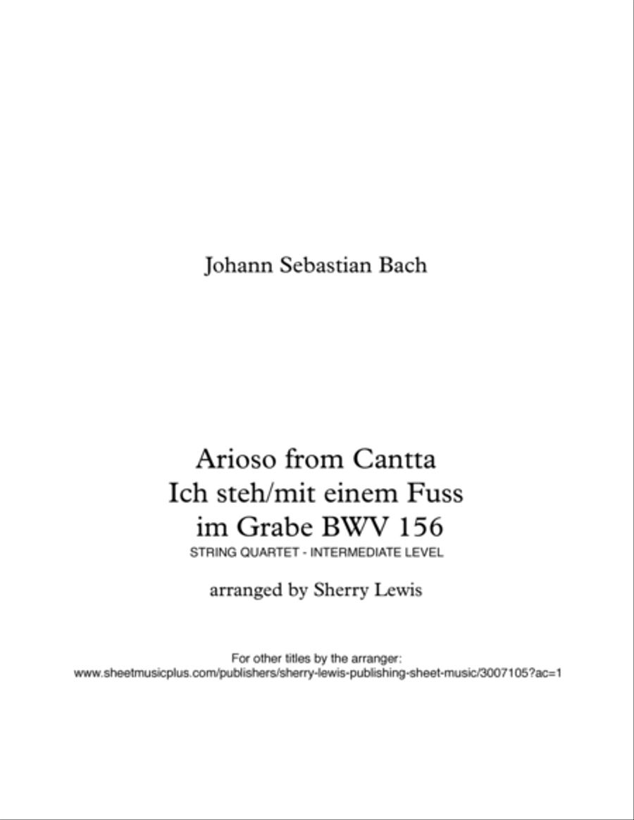 ARIOSO, Bach, String Quartet, Intermediate Level for 2 violins, viola and cello String Quartet scores gallery preview page 2