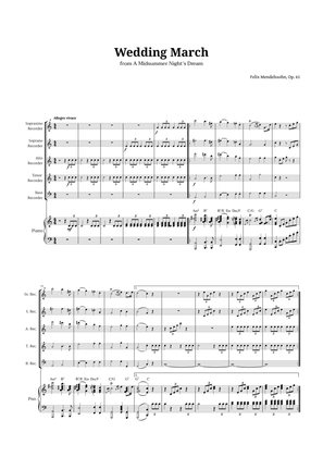 Wedding March by Mendelssohn for Recorder Quintet and Piano with Chords