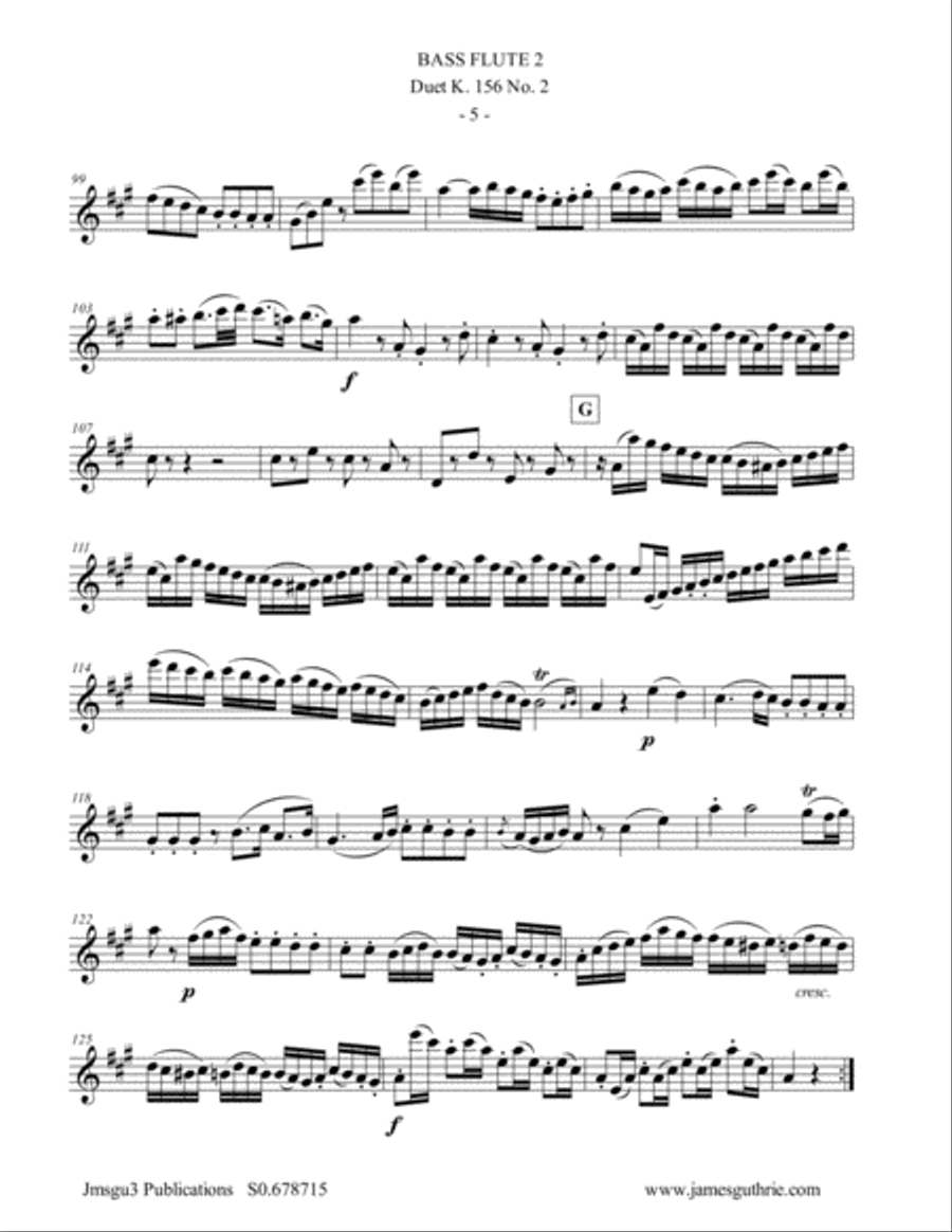 Mozart: Duet K. 156 No. 2 for Bass Flute Duo Flute Duet scores gallery preview page 5