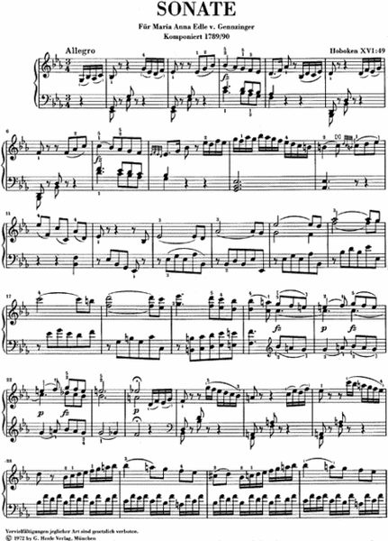 Piano Sonata in E Flat Major Hob.XVI:49