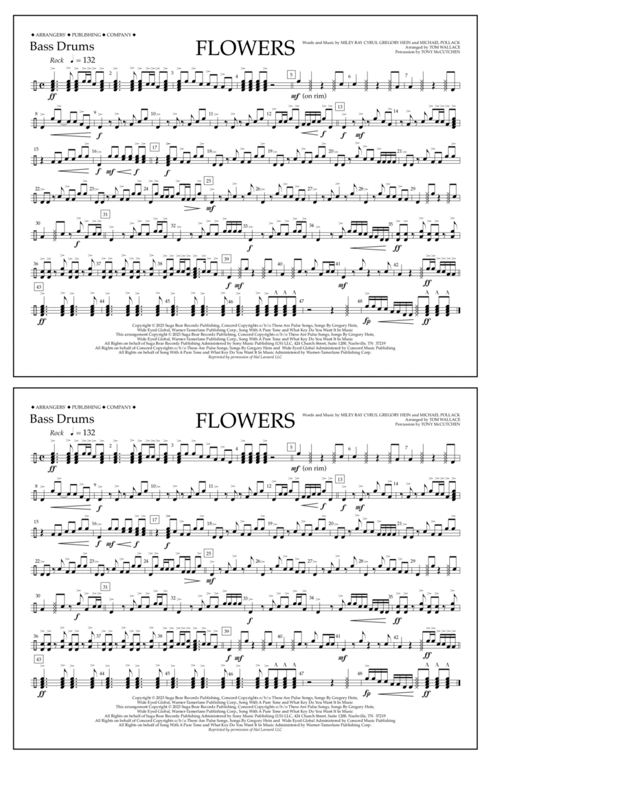 Flowers (arr. Tom Wallace) - Bass Drums Marching Band scores gallery preview page 1