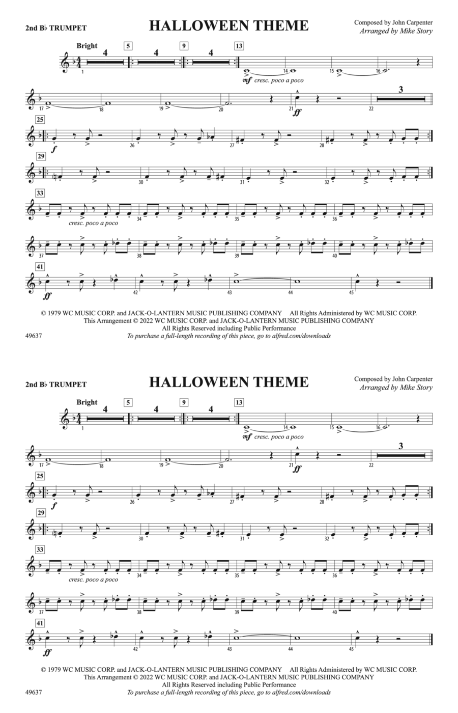 Halloween Theme: 2nd B-flat Trumpet Marching Band scores gallery preview page 1