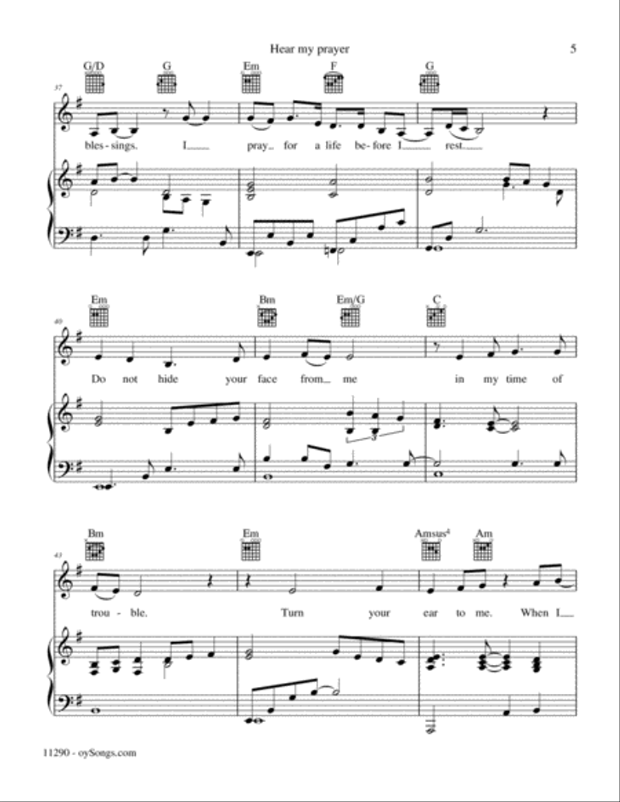 Hear My Prayer Piano, Vocal, Guitar scores gallery preview page 5