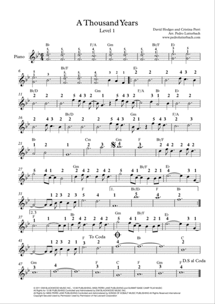 A Thousand Years A Thousand Years Easy Piano scores gallery preview page 1