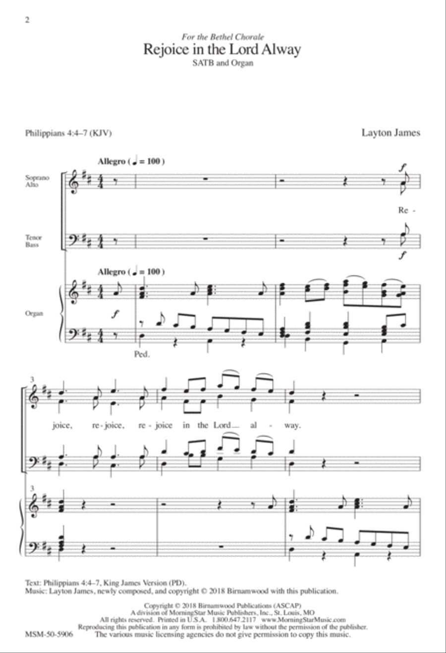 Rejoice in the Lord Alway 4-Part scores gallery preview page 2