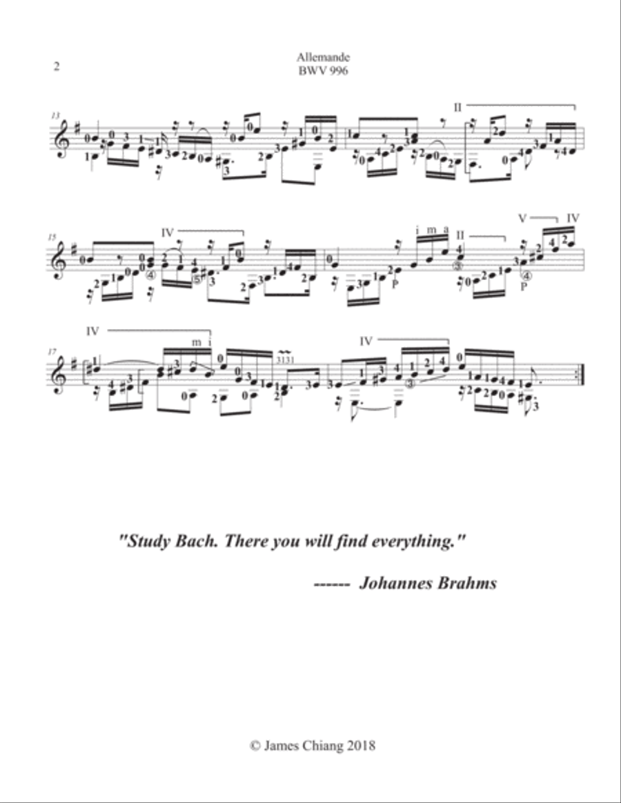 Bach - Lute Suite in E minor (BWV 996) for classical guitar. Lute scores gallery preview page 6