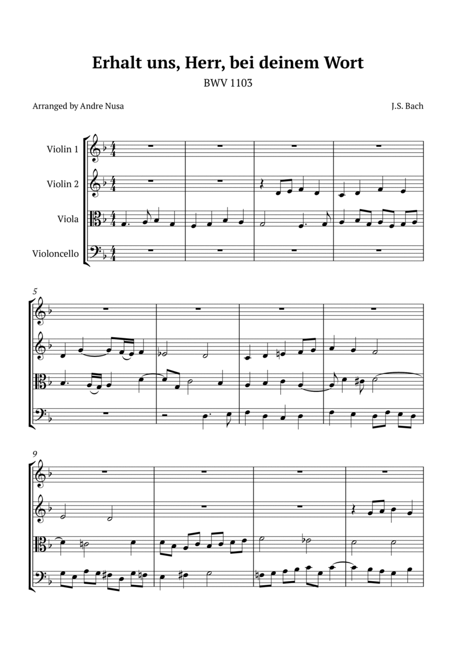 Erhalt uns, Herr, bei deinem Wort BWV 1103 String Quartet scores gallery preview page 1
