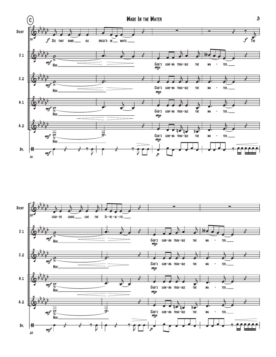 Wade In The Water - SSAA w/solo(s) & opt. Djembe unaccompanied SSAA scores gallery preview page 3