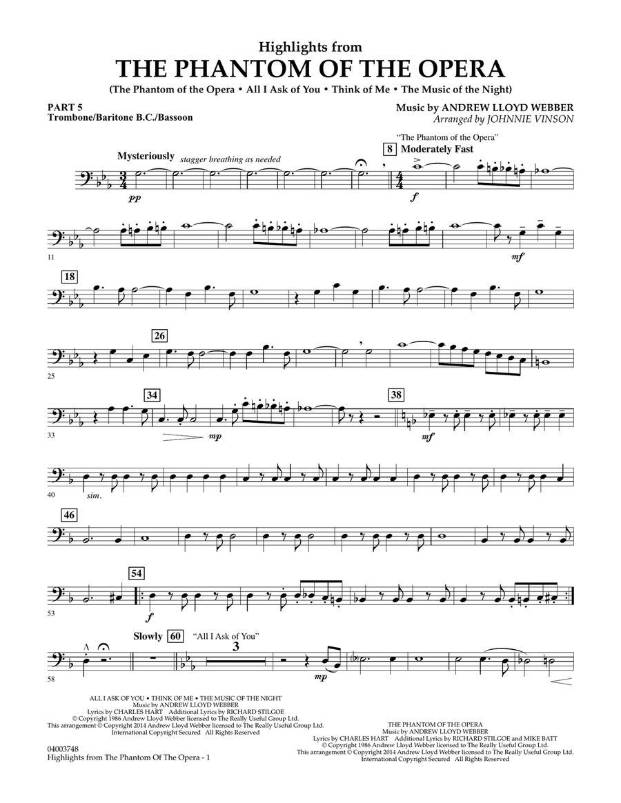Highlights from The Phantom of the Opera - Pt.5 - Trombone/Bar. B.C./Bsn.