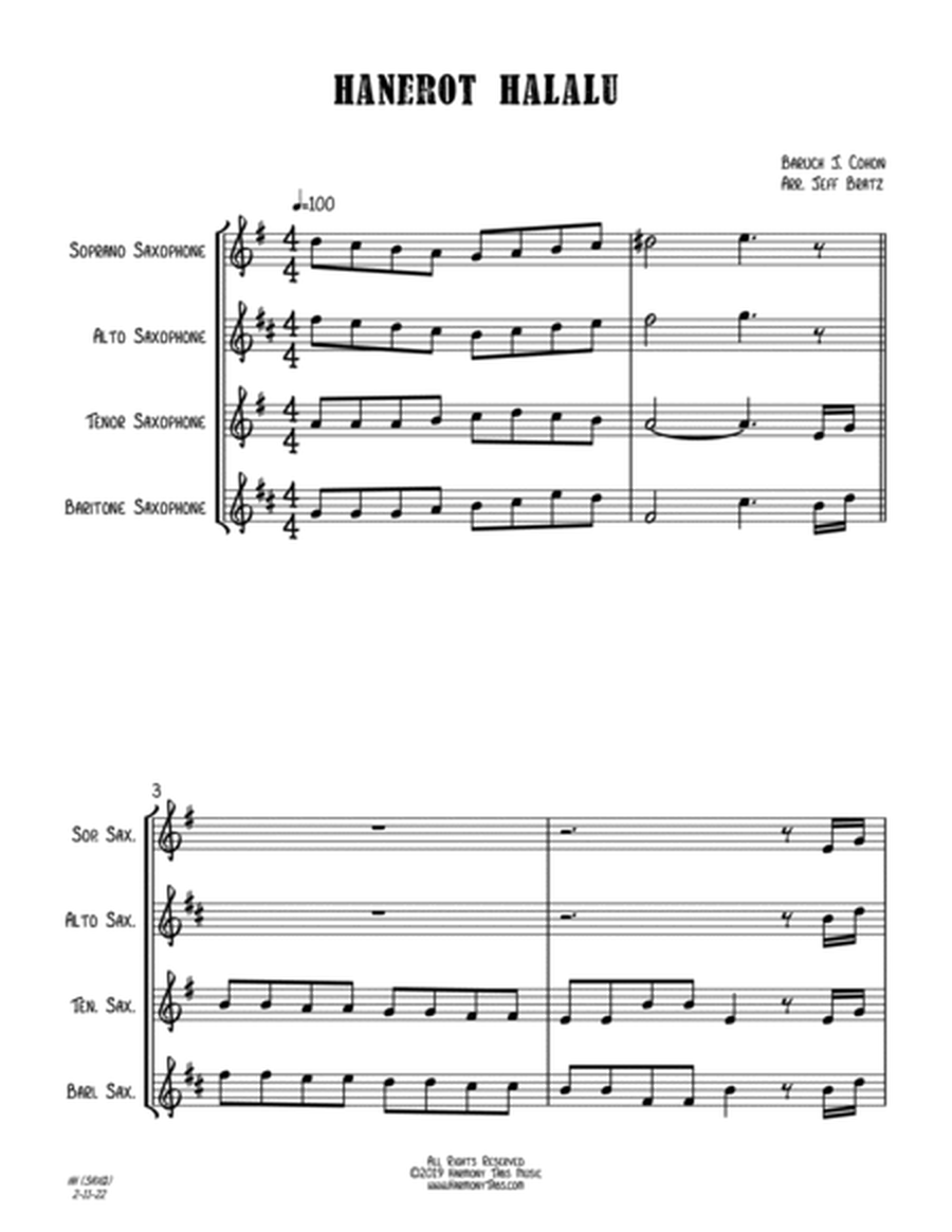 Hanerot Halalu (SATB Sax Quartet) image number null